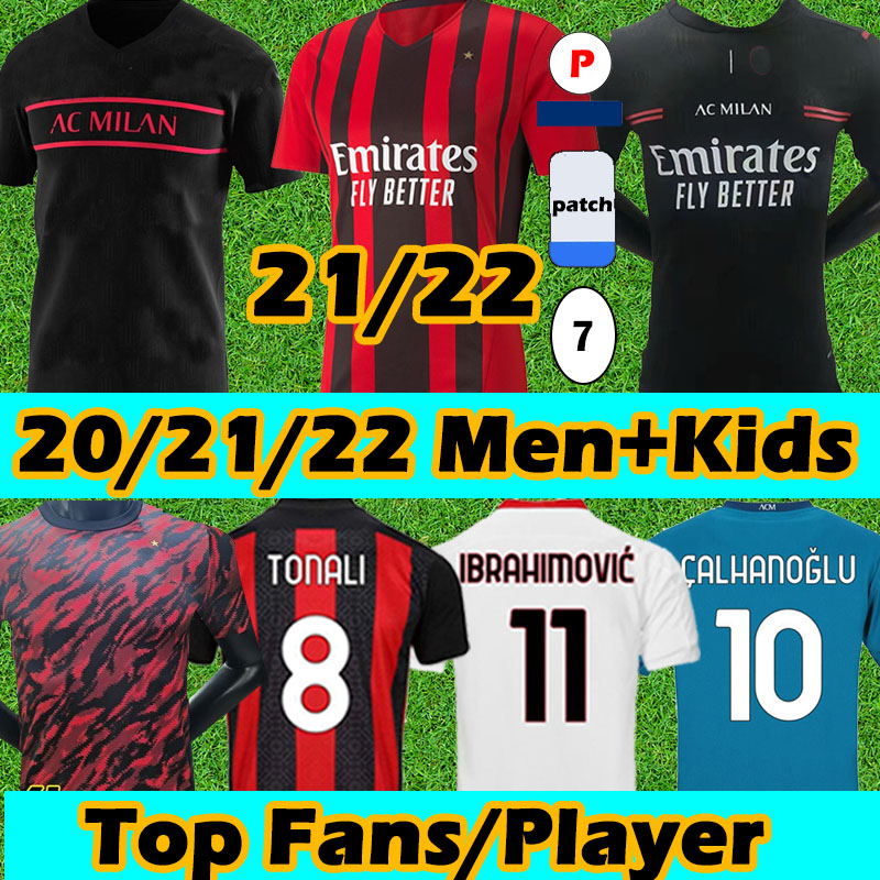 

21/22 AC soccer jerseys Fans Player Version milan BALR 2021 2022 IBRAHIMOVIC TONALI REBIC THEO ÇALHANOGLU jersey men kids Kits football shirt 20 21 thailand, Home serie a