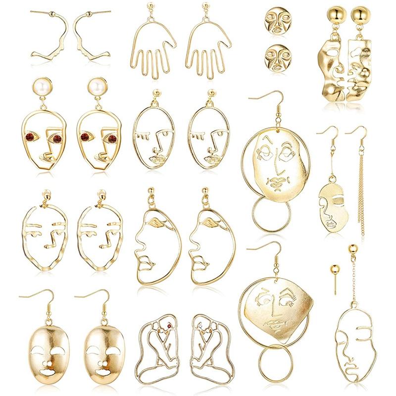 

Dangle & Chandelier 13Pairs Face Statement Earrings Hollow Hand Shaped Drop Set Punk Style Jewelry, Silver