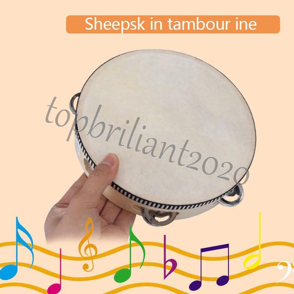 

Drum 6 inches Tambourine Bell Hand Held Tambourine Birch Metal Jingles Kids School Musical Toy KTV Party Percussion Toy DHL Free