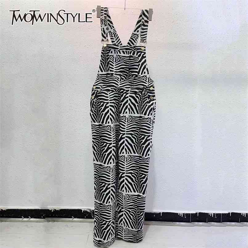 

Zebra Pattern Denim Overalls For Women Square Collar Sleeveless High Waist Loose Trousers Female Fashion Style 210521, Aspicture