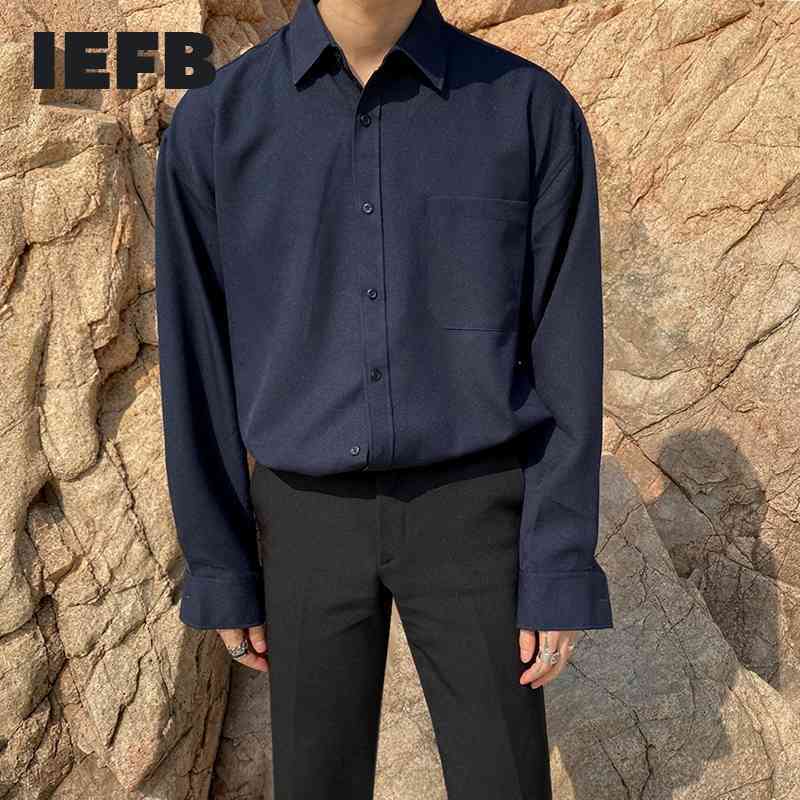 

IEFB /men's clothing Korean vertical shirt Spring slim business casual solid color long-sleeved shirts trendy handsome 9Y3909 210524, Black