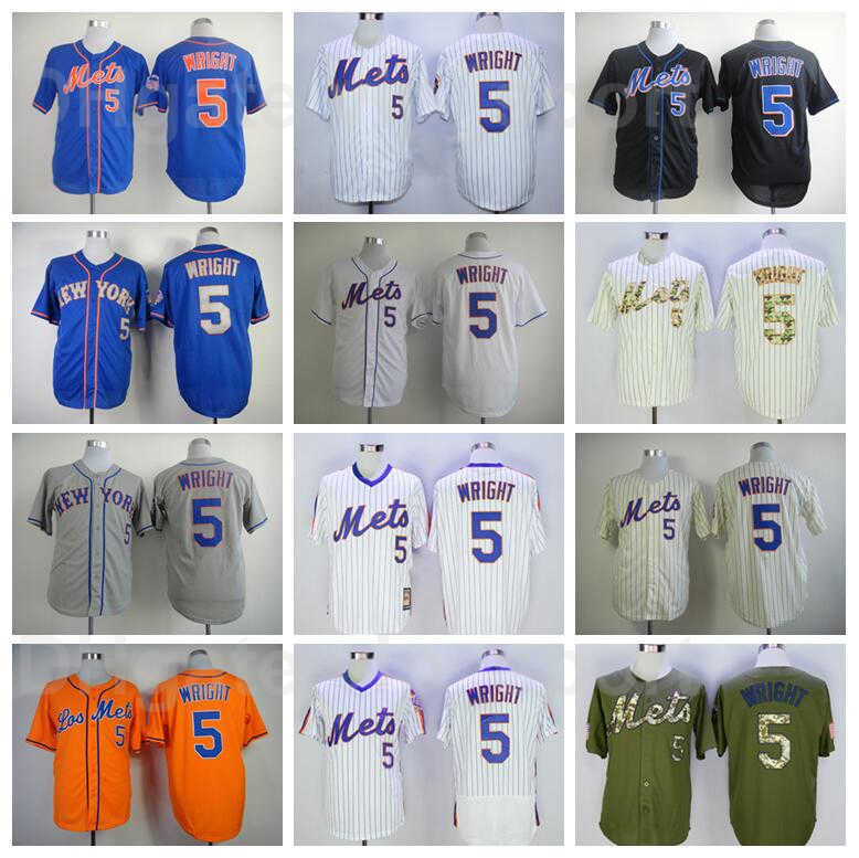 

Men Retro Baseball 5 David Wright Vintage Jersey Stitched Team Flexbase Cool Base Retire Blue White Orange Grey Beige Black Army Green