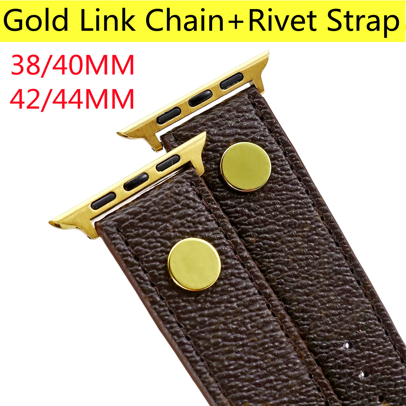 

Luxury Leather Watch Band For Apple iWatch strap 3 4 5 6 SE 7 Series 44mm 45mm 41mm 40mm 42mm 38mm Wristband Fashion Gold Link Chain Rivet Bracelet Women Men Smart Straps