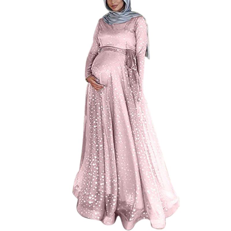

Maternity Dresses Women Summer Long Maxi Muslim Gown Polyester Fashion Cocktail Retro Crew Neck Evening Digital Print Dress Sleeve, Gold