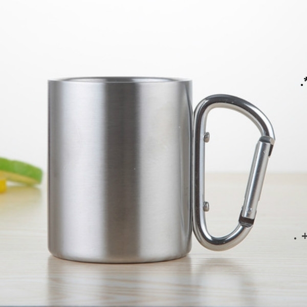 

NEW220ml Stainless Steel Mugs with Foldable Self-lock Carabiner Folding Handle Cup For Outdoor Camping Hiking EWD6728, As pic