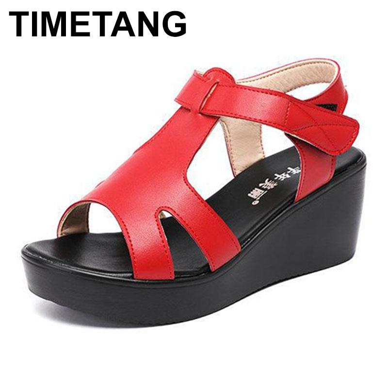 

TIMETANGWomen's Red Wedge Sandals 2021 Summer Platform Plus Size Ladies Gladiator, Black