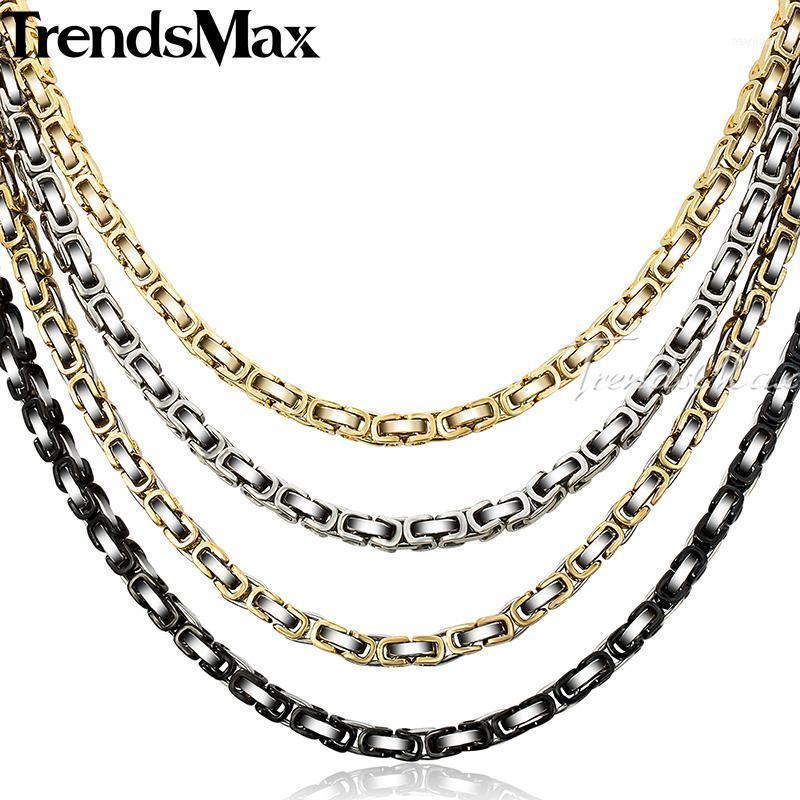 

Trendsmax 5mm Mens Necklace Gold Silver Black Color Byzantine Box Chain Stainless Steel Jewelry KNM151