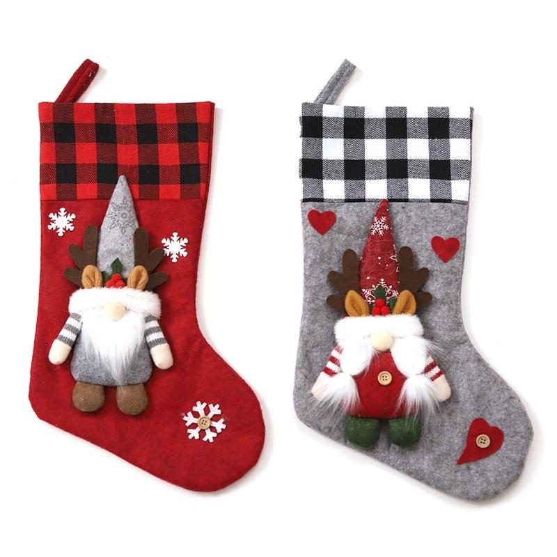 

Christmas Decorations Stockings Plaid Big Xmas Decoration 18" 3D Plush Gnome Sock