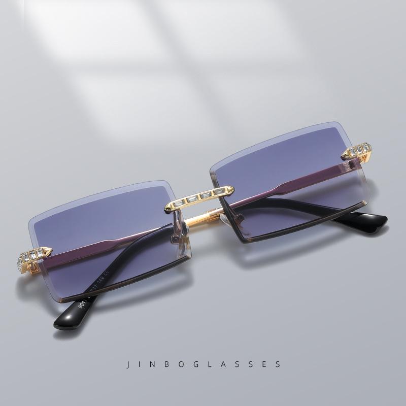 

Fashion Sunglasses Frames Straight Frameless Cut Edge Women's Diamond Inlaid Versatile Street Po Show Plain Glasses