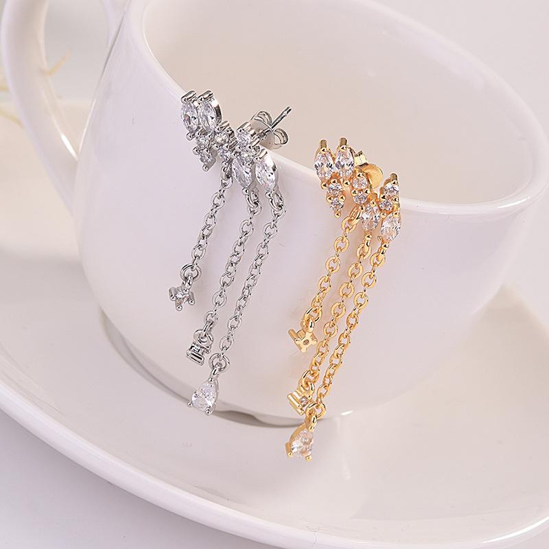 

Dangle & Chandelier Fashion Asymmetry Long&short Earrings 18k Gold Diamond For Women Wedding Engagement Bridal Jewelry Accessories