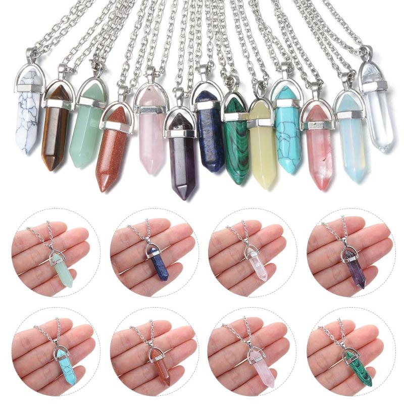 

Pendant Necklaces Healing Point Pendulum Hexagonal Natural Crystal Necklace Quartz Chain Jewelry Accessories Stone, Silver