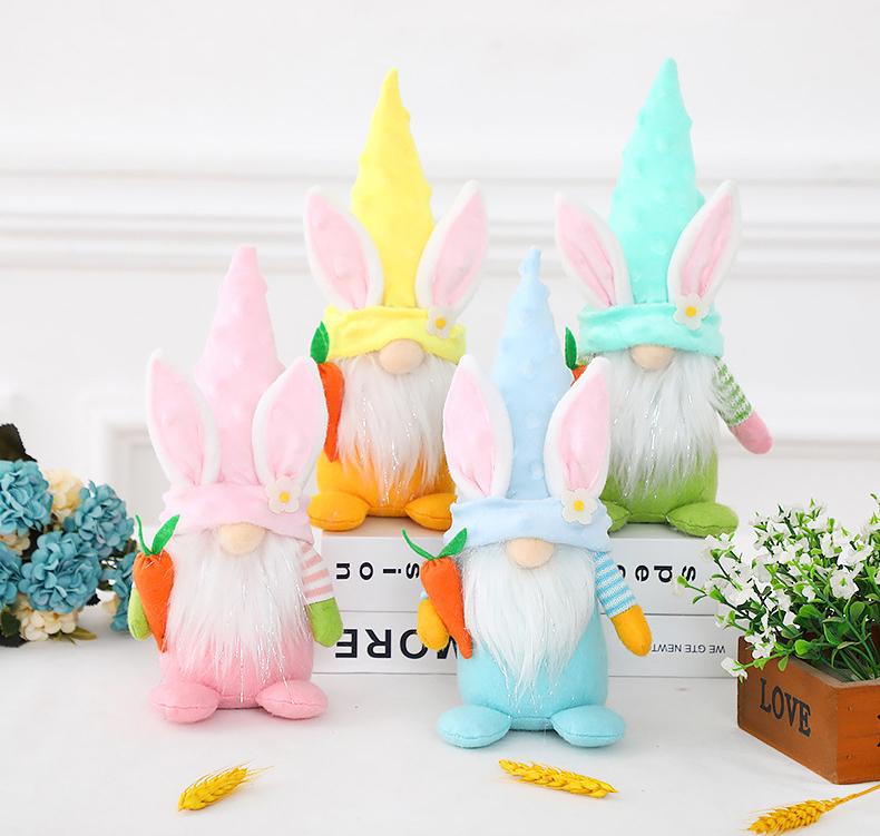 

2021 Merry Easter Family Decoration Ornaments Christmas Decorations Blue Pink Yellow Green Desktop Creative Cute Faceless Rabbits Holding Carrots
