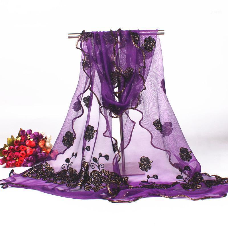 

Scarves Purple FlowerLady Muffler Cape Women Voile Lace Shawls Spring Autumn Fashion Wrap Scarf 180*40 Cm, Blue;gray