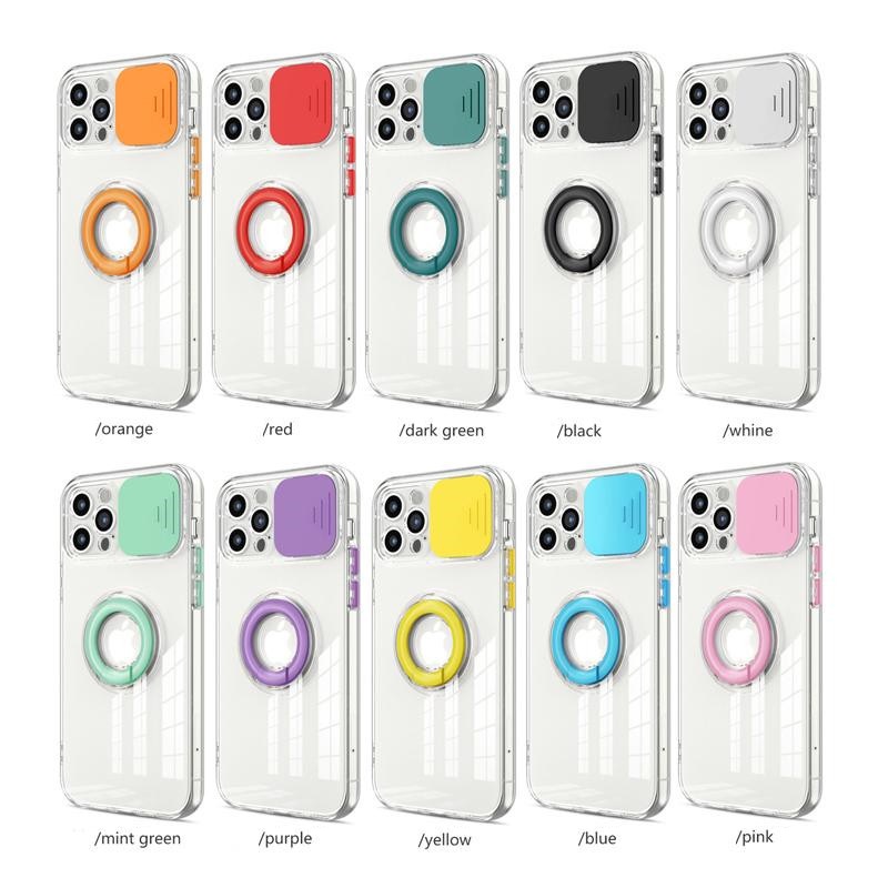 

Push-pull Slide Camera Protection Clear Ring Cases For Iphone 7 8 plus X XR XS 13 mini 11 12 pro max 12mini Samsung S21 S21plus S21Ultra Ring Stand Cover, Mint green