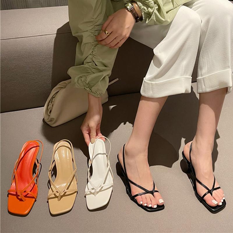 

Summer Fashion Casual Women Apricot High Heels Prom Sandals Flip Flops Stiletto Strap Elegant Female Shoes, Black