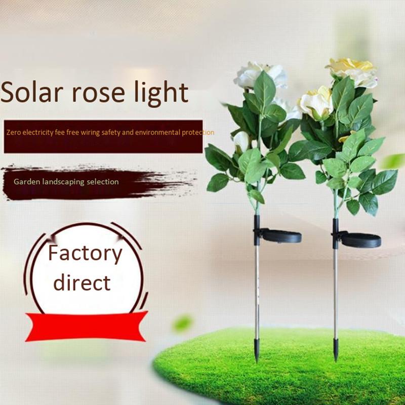 

Lawn Lamps Solar Simulation Flower Lamp, Rose Garden Decoration, 3 Head Lamp