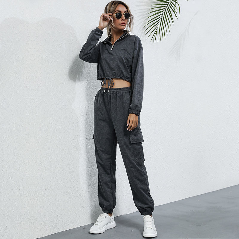 

women Sports suit Fashion short pullovers and long sports pants sets for female Spring Autumn hoodie suits 210524, Navy blue