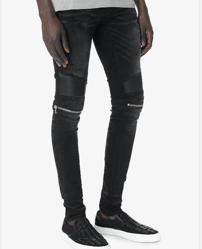 

Men's High Street Fashion Brand Personality Handsome Black Punk Style Zipper Pants Stretch Skinny Jeans Ins Pants, Blue