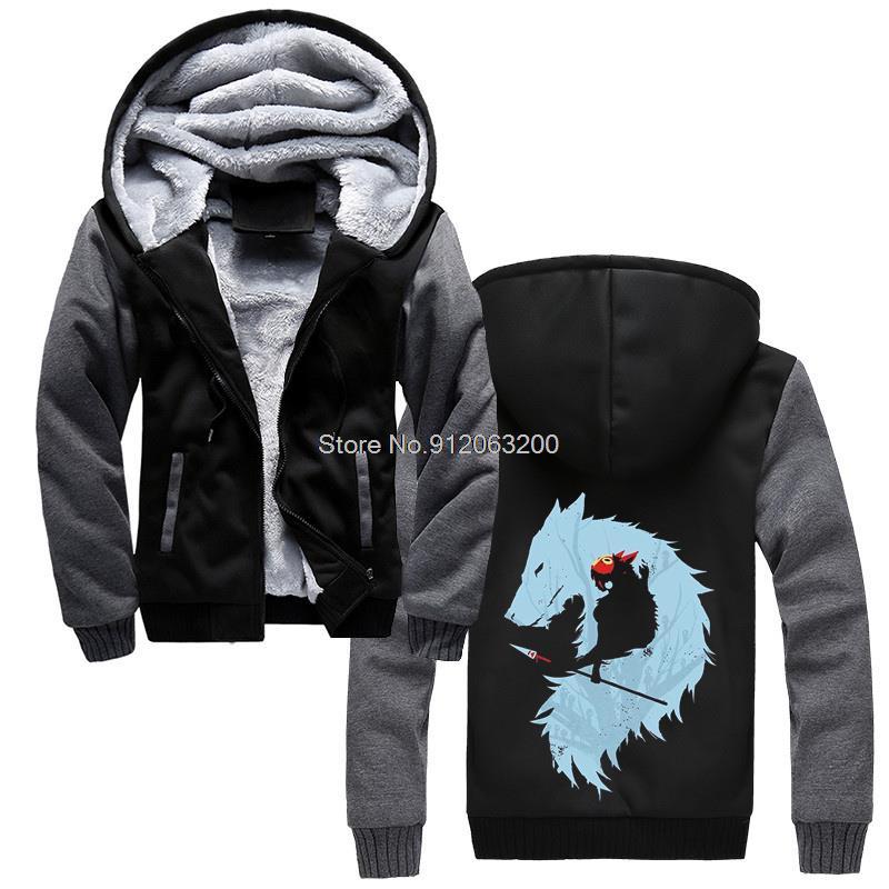 

Men' Hoodies & Sweatshirts Princess Mononoke Anime Hoodie Hip Hop Men Winter Thicken Hooded Sweatshirt Streetwear, Black