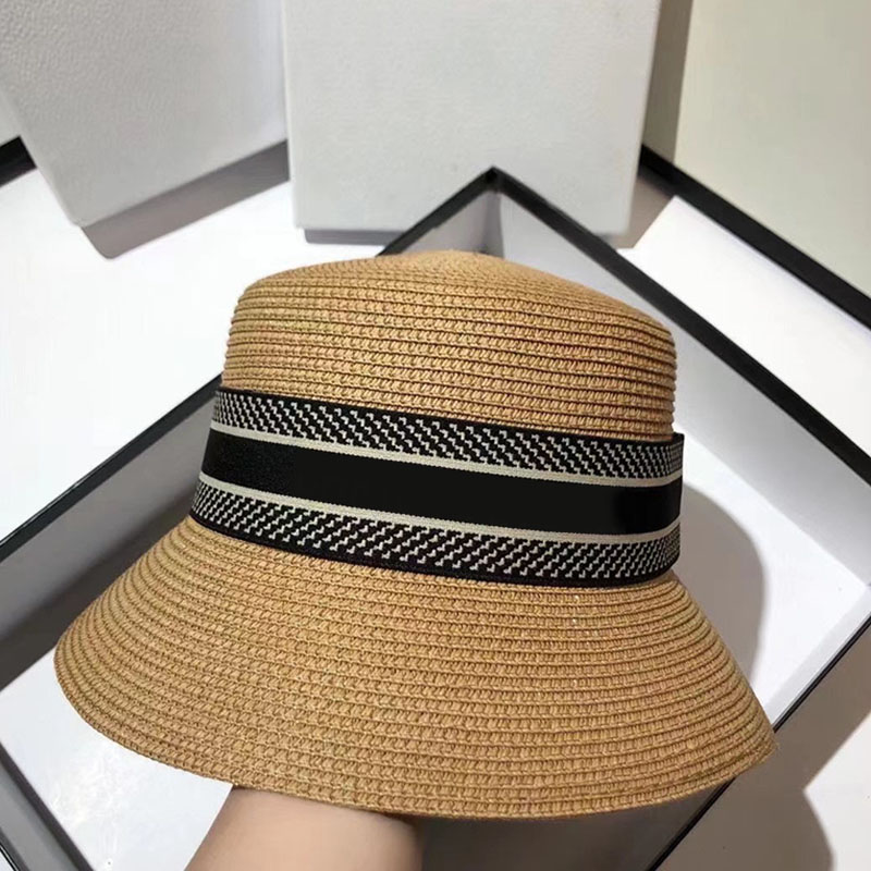 Women Summer Beach Hat Designers Fashion Wide Brim Straw Fedora Hat Womens Bucket Hats Casual Weave Stripe Caps