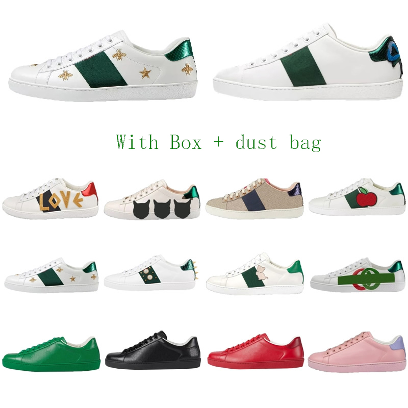 

2022 Fashion Men Low top Sneaker Casual White Shoes Genuine Leather Ace Bee Embroidery Stripes Shoe Walking mens Sports Trainers women Tiger Sneakers de Chaussures, Box