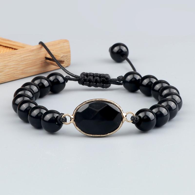 Beaded, Strands Minimalist Natural Black Light Stone Bracelet Women Adjustable Beaded Rhombus Charm Handmade Braided Bangles Energy Jewelry-image-711751393