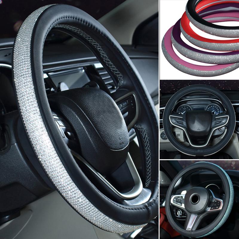 

Steering Wheel Covers Glittery Colored Car Cover Universal 15in PU Rhinestone Auto Sleeve Stylish Alternative TD326