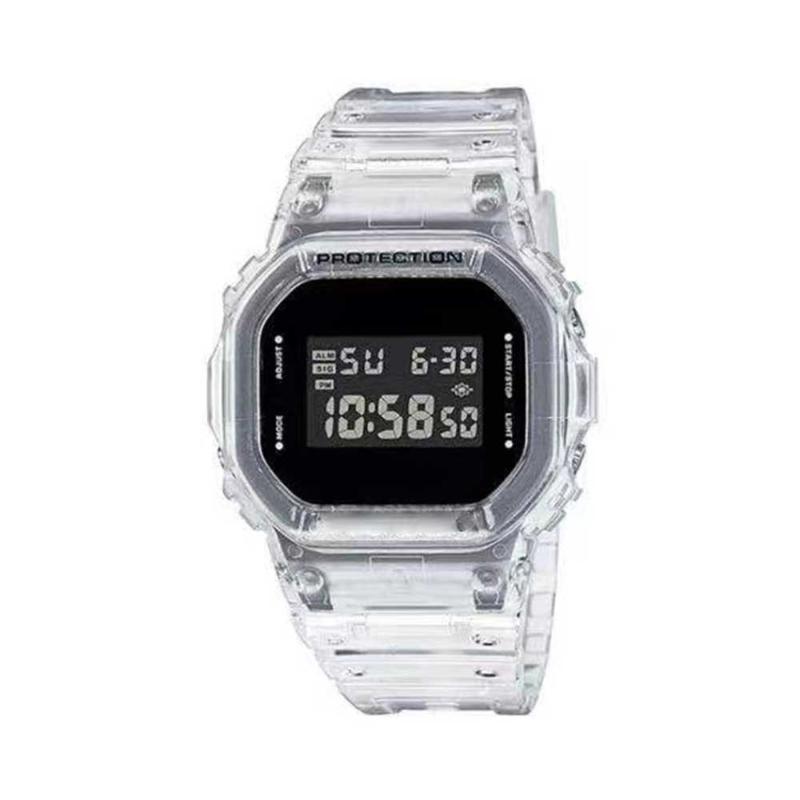 

Wristwatches High Quality G-5600 Transparent Watchband Male Watch LED Electronic Digital Ice With World Time Small Square Clock