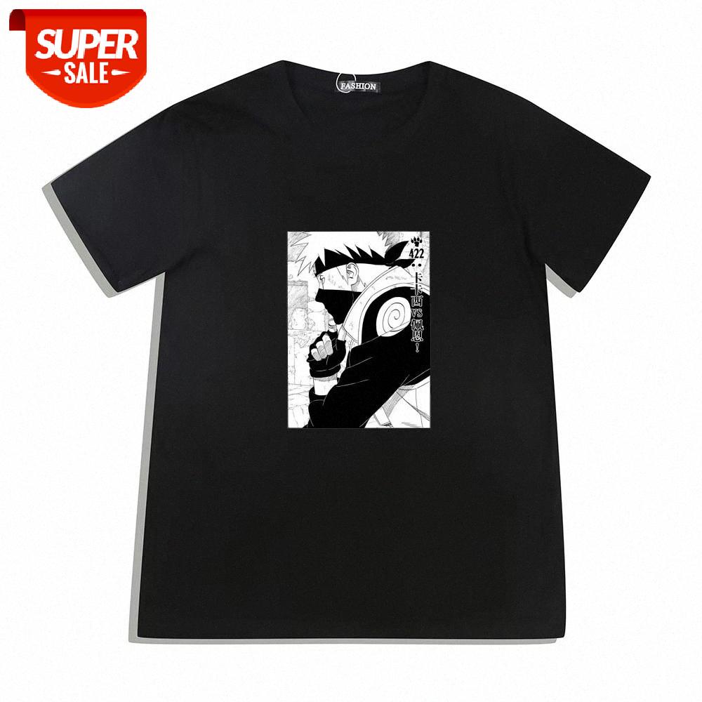 

Japanese anime short-sleeved t-shirt summer naruto street trend cotton kakashi print clothes #9d1F, White;black