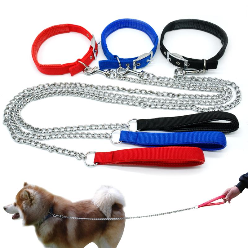 

Dog Collars & Leashes Nylon Collar Pet Chain Leash Walking Lead Rope For Medium Large Dogs German Shepherd Pitbull Supplies