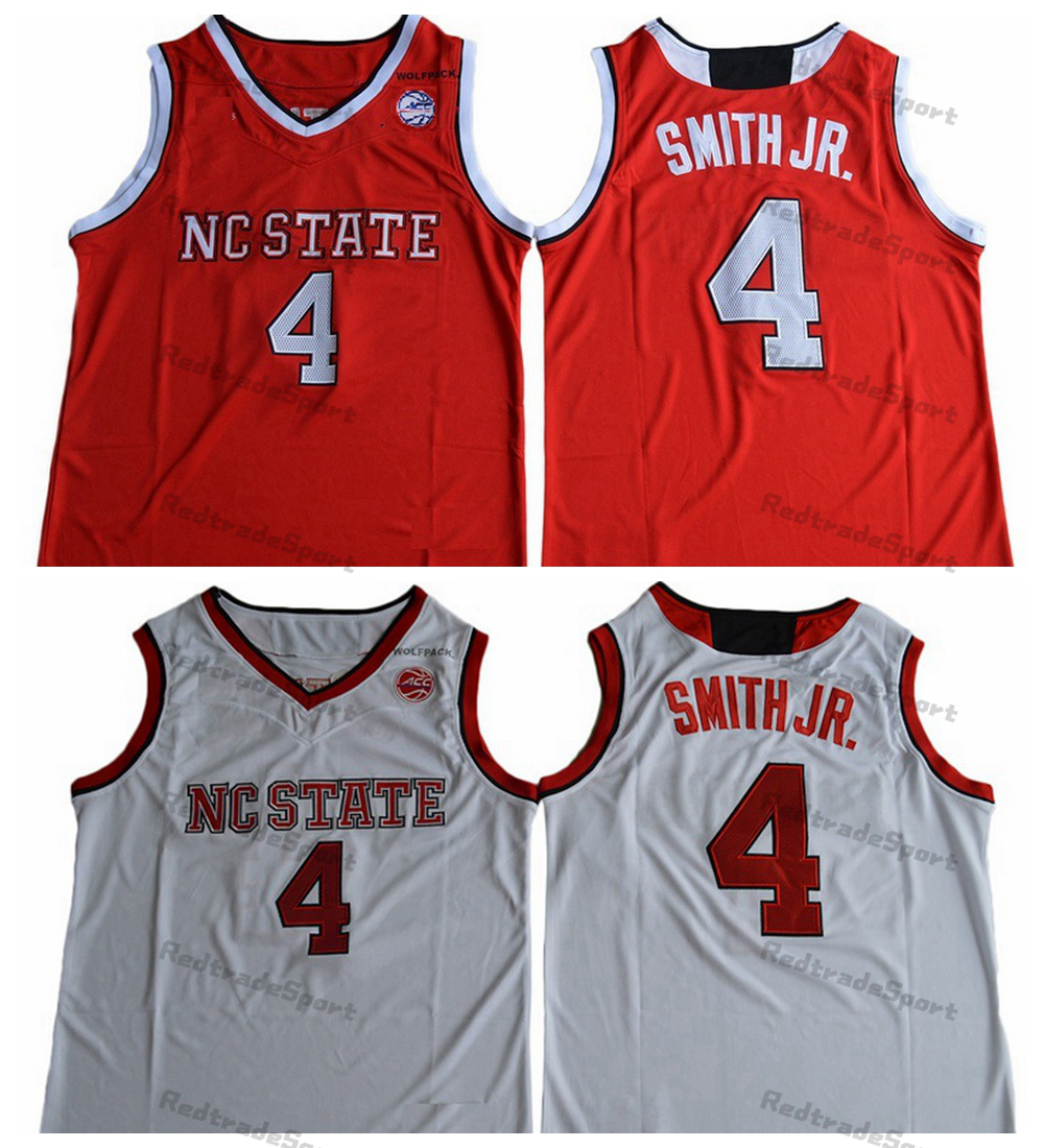 

Mens NCAA Vintage NC State Wolfpack Dennis Smith Jr. College Basketball Jerseys #4 Home Red Stitched Shirts White Jersey S-XXL
