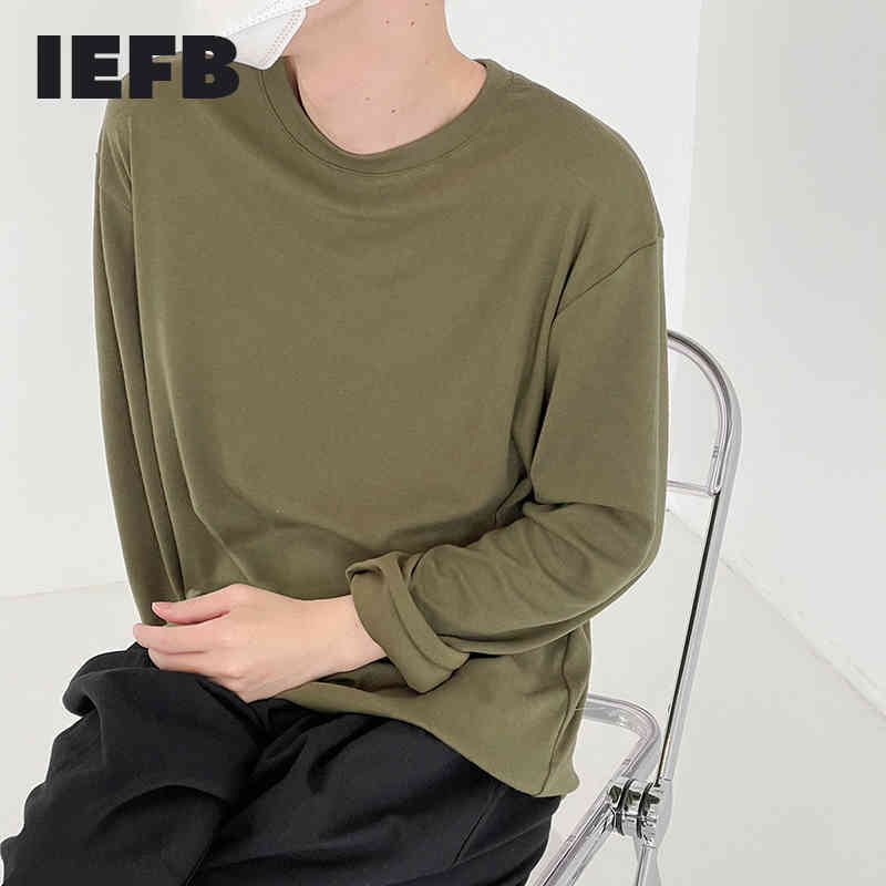 

IEFB Dazo Spring And Autumn Long Sleeve T-shirt Men's Loose Ins Solid Color Base Shirt Versatile Korean Trend Cotton Tops 9Y6963 210524, White
