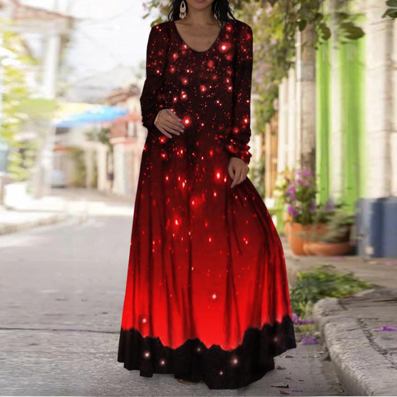 

Casual Dresses Women Galaxy Long Dress Starry Night Print Sleeve Ladies Maxi Elegant 2021 Fashion Plus Size Vestido, Purple