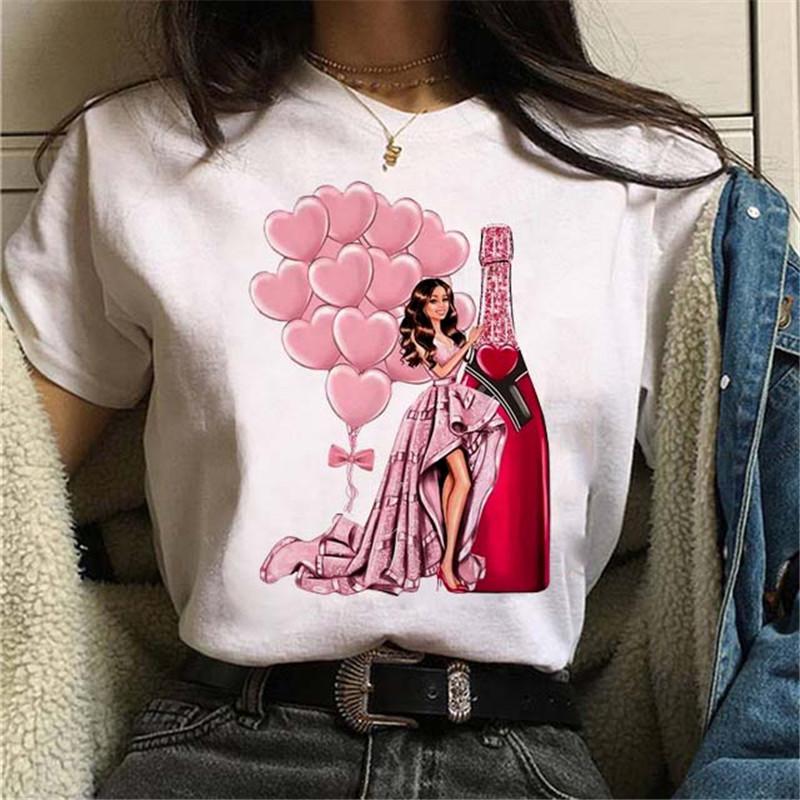 

Women' T-Shirt Pink Balloon Print Women White Tshirt Casual Summer Short Sleeves T Shirts Fashion Shirt 90s Yong Girl Tops Tees, Nvt2464