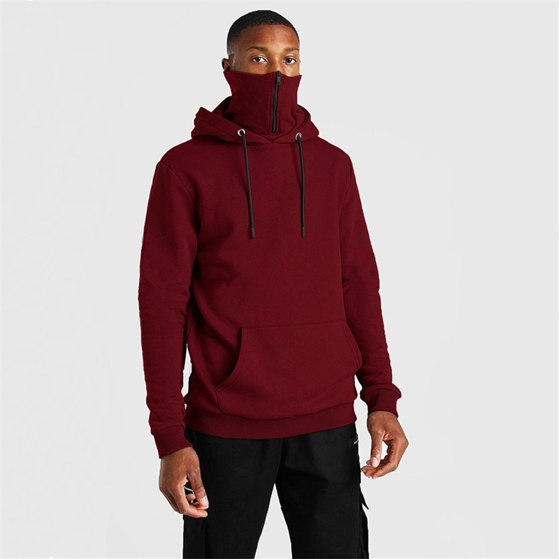 

2020 winter hooded mask zipper solid color sweater men's Plush Hoodie, Red