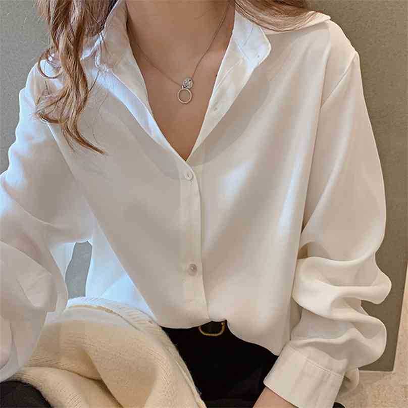 

Women Chic Shirts Gentle Solid Oversize Basewear Loose Office Lady Elegance Blouse Casual Female Tops 210525, White