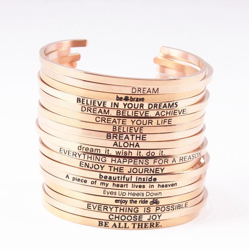 

Charm Stainless Steel Bangles For Women Quotes Mantra Inspirational Cuff Couple Bracelet High Quality Jewelry Gift Drop Bangle