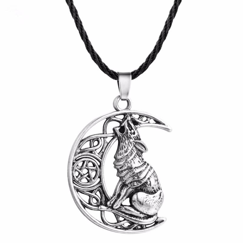 Pendant Necklaces Fashion Unisex Moon Howling Wolf Men Necklace Viking Dog Slavic Odin &#039;s Symbol Of Jewelry-image-706613452