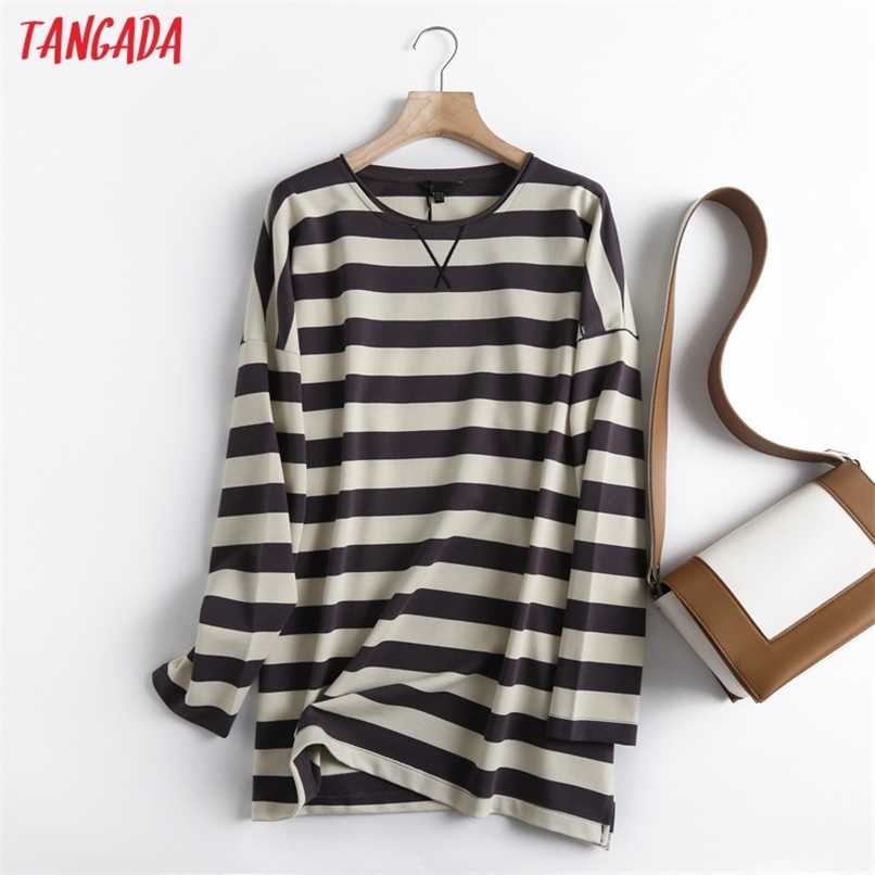 

Tangada Women High Quality Striped Print Sweatshirts Oversize Long Sleeve O Neck Loose Pullovers Female Tops 6D42 211109