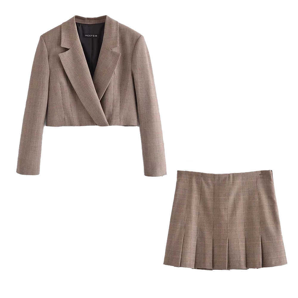 

Women 2 piece set suit Cropped Blazer and Mini Pleated Skirt Elegant High Fashion Chic Lady Woman blazer Outfits 210709