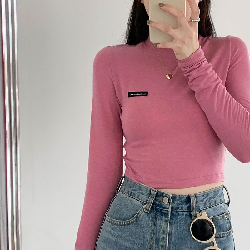 

5colors autumn 202 korean style women slim tops half turtleneck long Sleeve t-shirt Womens Tees shirt femme (X1517), White