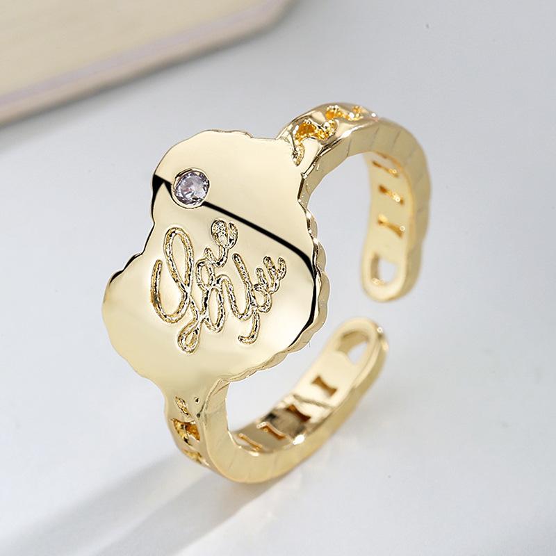 

Cluster Rings Heart Ring For Women 2021 Vintage Engraved Letters Love You Adjustable Gold Christmas Western Jewelry Drop KAR339, Golden;silver