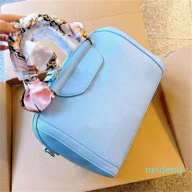 

2021 ladies bags quality classic style pillow bag handbag temperament shoulder handbags free silk scarf exquisite workmanship There are thre, Sky blue