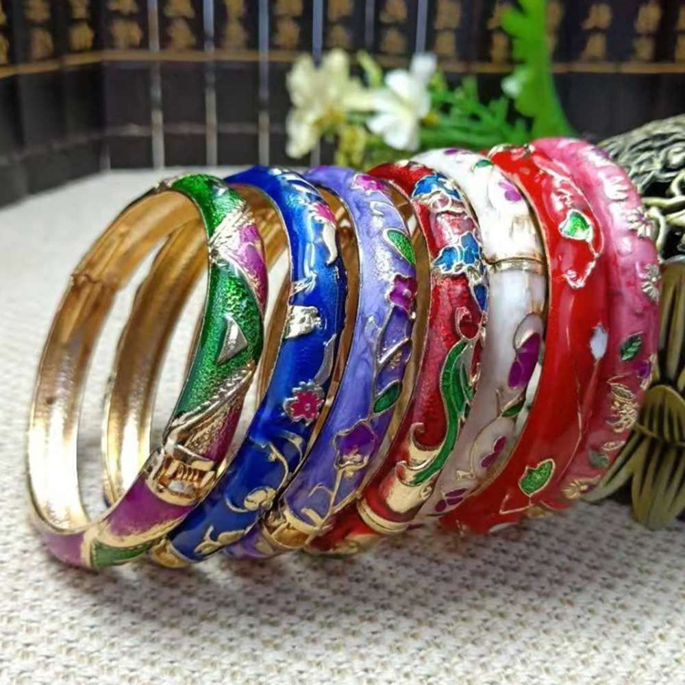 

Hand catenary national ornament Cloisonne adult Bracelet, Golden;silver