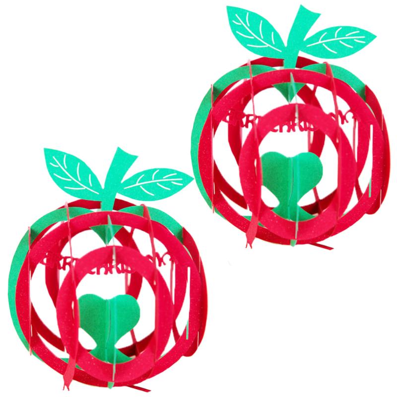 

2pcs Christmas 3D Blessing Wish Apple Gift Greeting Cards