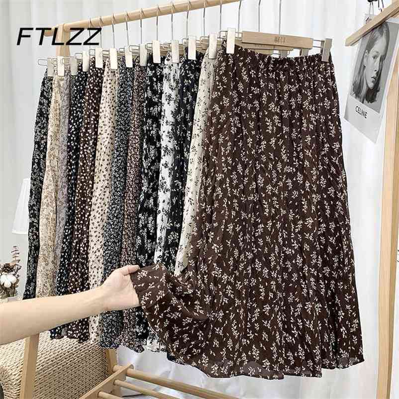 

Women Vintage Floral Skirts Summer Boho Fashion Korean Style Straight Folds Pleated 210602
