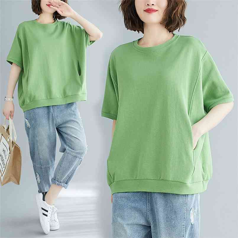

Women Summer Fashion Korea Style Baggy Solid Color Harajuku Oversize 100KG T-shirts Office Lady Casual Loose Pullover Tee 210708, Green