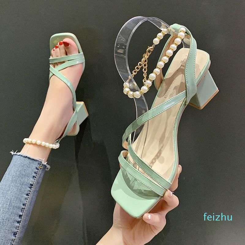 

Dress Shoes Female Sandal Black For Women Med Block Heels 2021 Summer Square Toe Girls Beige Medium Chunky Clear Fashion High Comfort