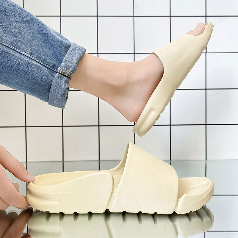 

Summer Bathroom Slippers Quality EVA Thick Soft Sole Slides Women Men Shoes Beach Sandals Open Toe Flip Flops Non-Slip, Beige