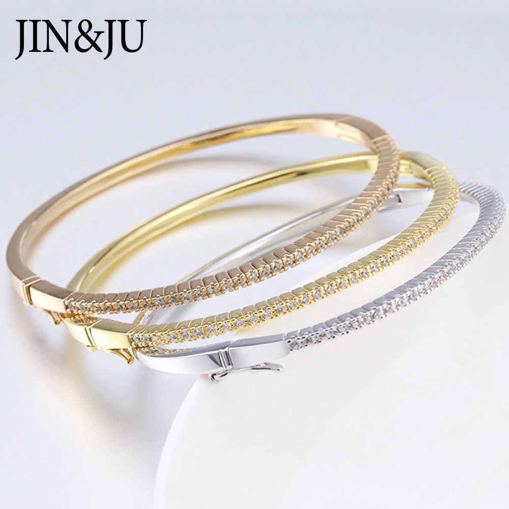 

Jin&ju Luxury Rose Gold Color Bracelet for Women Round Cuff Bangles Mothers Day Gifts Jewelry Pulseras Q0717